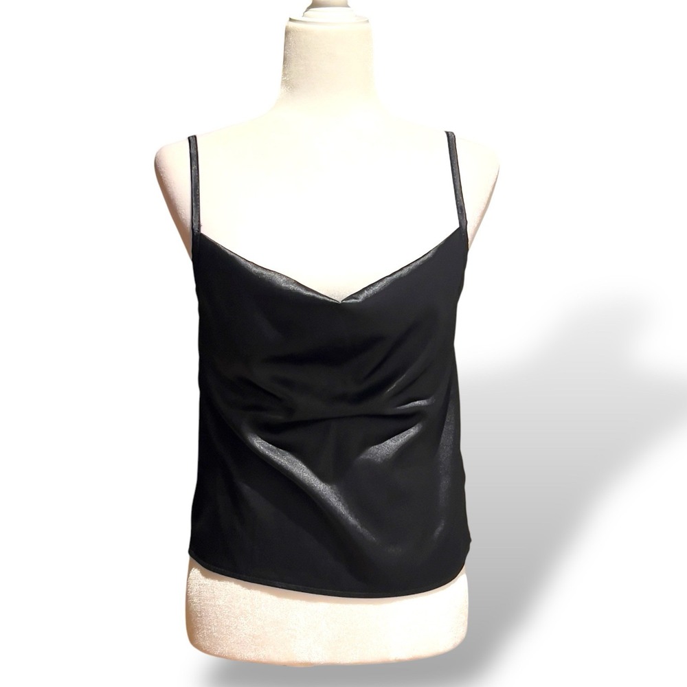 Black Satin Cowl Fairycore Cami Top Size 4 Whimsy Goth Y2K Dark Fairy Slip